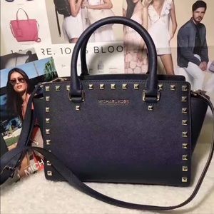 Michael Kors Salem Stud Messenger Crossbody- Black & Silver